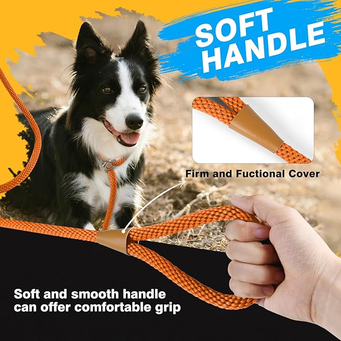 FASTFOX Dog Training Leash, 6ft x 1/2 Inch Slip Lead Loop for Small Medium Large Dogs, No Pull 3-in-1 (Orange)