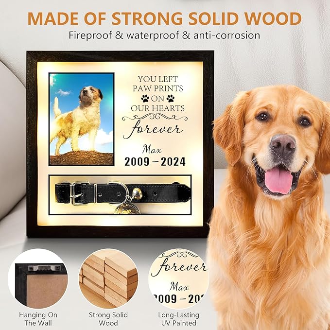 10"x10"Pet Collar Memorial Shadow Box Dog Picture Frame, Cat or Dog Memorial Gift Pet Sympathy Remembrance Gift Keepsake for Multi Sizes Dogs