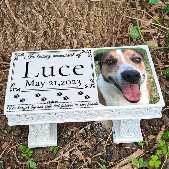 Personalized Memorial Bench for Pet Human, Custom Pet Memorial Stone with Colorful Photo, Pet Grave Marker Dog Headstone Cat Tombstone, Loss of Pet Gifts, Memorial Garden Plaque