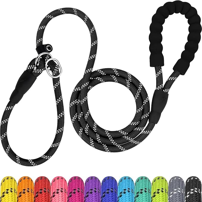 TagME Slip Leads for Dogs that Pull, 6 FT No-Pull Training Leash with Lock, Escape-Proof Design, Reflective & Padded Handle for Medium Dogs, Black