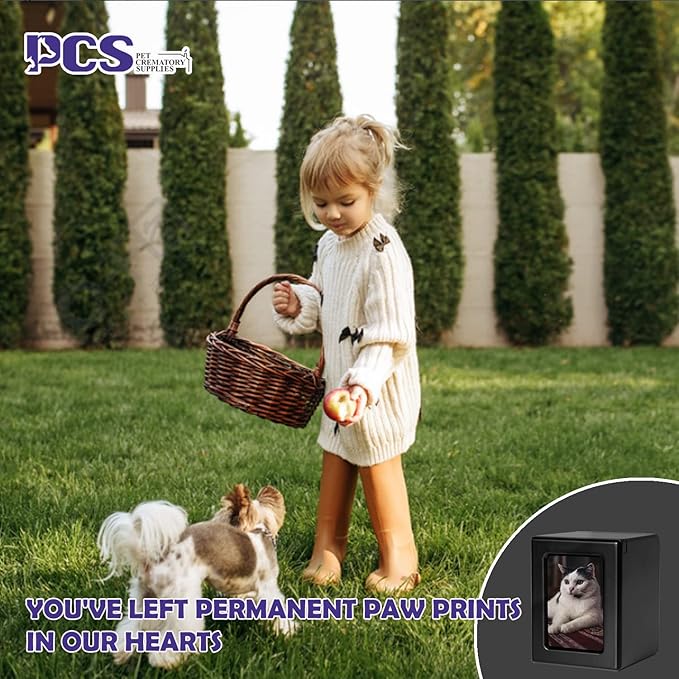 PCS Cat Urn for Ashes - Large Black Pet Cremation Box with Photo Urn Option