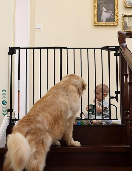 Babelio Removable & No Bottom Bar Baby Gate, 29-43" Hardware Mounted (Drill Needed)| Wide Walk-Thru| Auto-Close Safety Dog/Pet Gate for Stairs & Doorways (Black, 29-43" W, 30" H)
