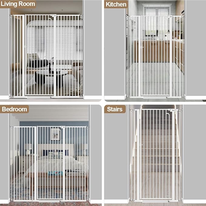 Extra Tall Cat Gate, Tall Safety Baby Gate for Doorways & Stairs, Easy Install Pressure Mounted Dog Gates, Auto-Close Walk Thru Pet Gate for The Babies