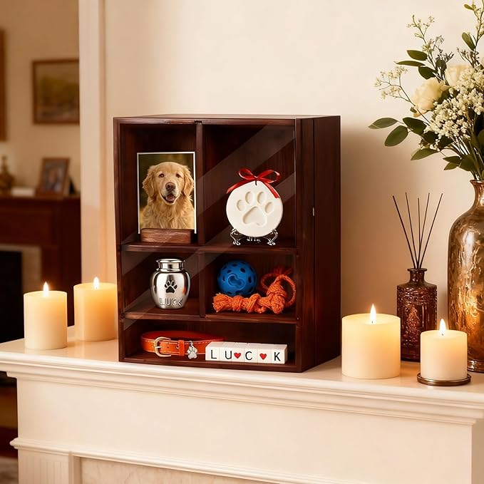 Dog Memorial Shadow Box with Pen,11x4x14 Inch Pet Ashes Keepsake Wall-Mountable Display Case for Dog /Cat Loss Sympathy Gifts - Wooden