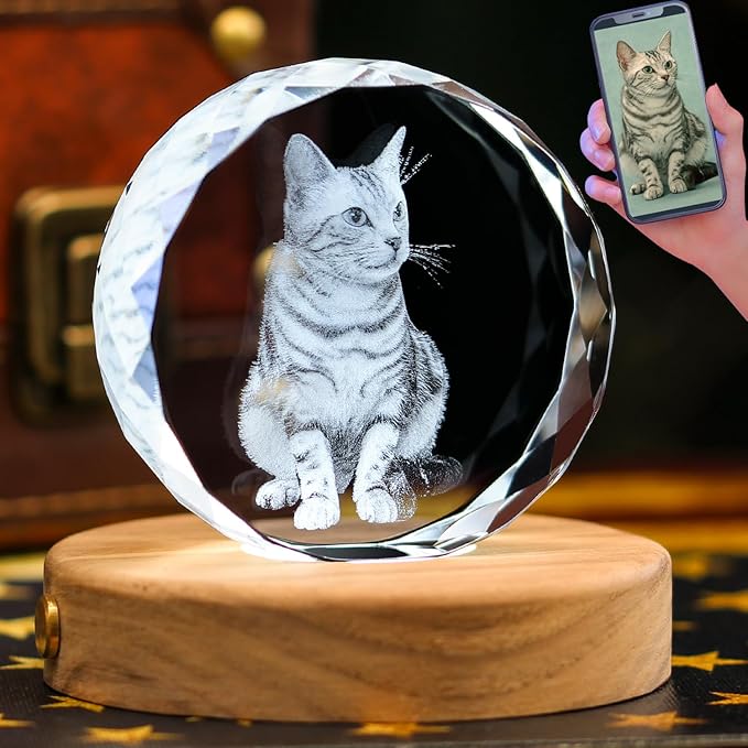 Pet Memorial Gifts for Dogs,Cats,3D Crystal Photo,Custom 3D Pictures,Dog Memorial Gift,3D Laser Etched Picture, Customized Gifts,Personalized Photo Gifts