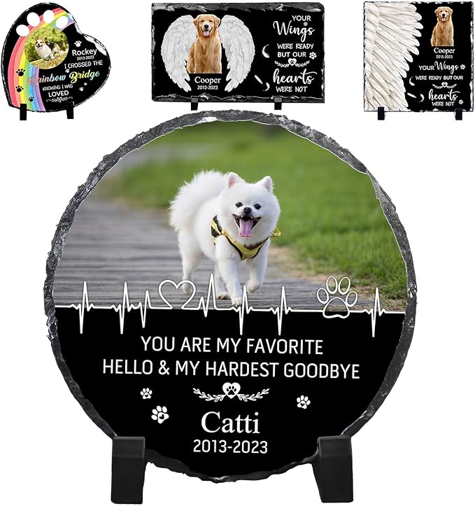 Pet Memorial Stones for Dogs Personalized Photo Rock Slate Round Shape Customized Memorial Stone Gifts for Loss Dog Cat