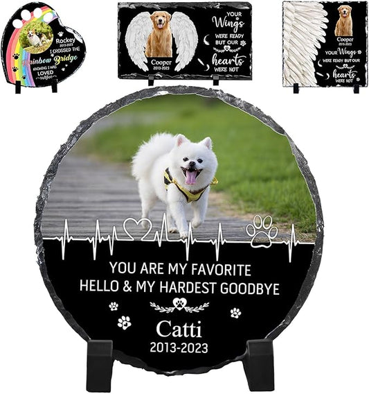 Pet Memorial Stones for Dogs Personalized Photo Rock Slate Round Shape Customized Memorial Stone Gifts for Loss Dog Cat