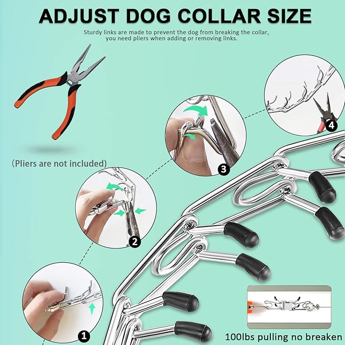 Prong Training Collar for Dogs, Adjustable Dog Pinch Collar with Quick Release Buckle, No Pull Collar for Small Medium Large Dogs, Extra Link and Caps