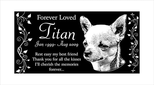 Personalized Chihuahua Dog Pet Memorial 12"x6" Engraved Black Granite Grave Marker Head Stone Plaque TIT1