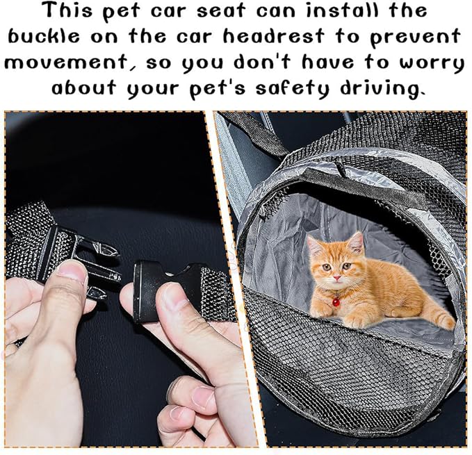 Puppy Dog Crate for Car Travel, Car Seat Portable Kennel for Small Dogs Cat, 23 Inchs Small Pet Crate, Foldable Pet Cage Carrier, Lightweight Sturdy Oxford Breathable Mesh Easy Install (Grey)