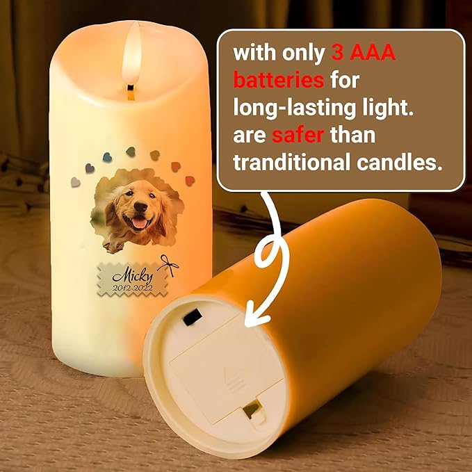 Custom LED Candle for Pet Memorial – Personalized Dog Loss Gift, Flickering Battery Tribute Candle, Electric Flameless Sympathy Gift