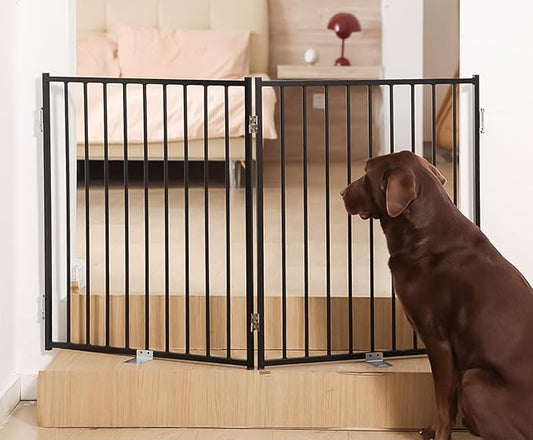 No Pawblems Free Standing Dog Gate, 30" Tall Foldable Dog Fence for Indoor, Up to 52 Inch Extra Wide Puppy Gate Extension for Stairs, Hallways, Doorways, Deck, Yard (Black, 2 Panels)