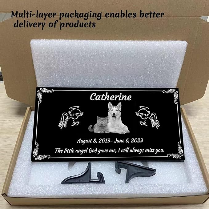 Personalized Pet Memorial Stones for Dog,Cat,Headstone with Photos,Cemetary Markers for Graves,Black Granite Memorial Plaque Outdoor,Custom Sympathy Gift for Lost Loved