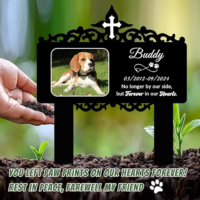 Custom Pet Grave Markers Dog Outdoor, Personalized Pet Grave Marker with Name and Date, Weatherproof Dog Headstone for Graves Outdoor Garden Yard, Pet Tombstones Sympathy Gift for Pet Loss
