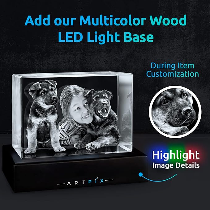 ArtPix 3D Crystal Photo, Customized Dog Memorial Gifts with Your Own Photo for Dog Lovers, Pet Owners, 3D Laser Etched Picture, Engraved Crystal in Memory of Dog, Personalized Gifts