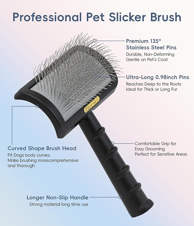 Fenice Peak Premium Dog Slicker Brush for Thick Fur, Ultra-Long 0.98" Pins, 135° Memory Soft Pins, Comfortable Non-Slip Handle, Ideal for Goldendoodle, Poodle & Labradoodle, Pink
