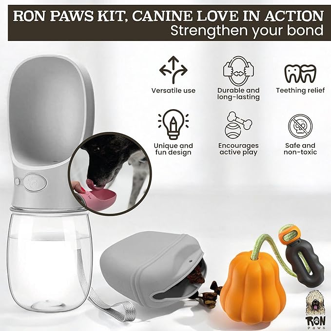Dog Treat Pouch For Training - Silicone Easy Clean - Includes Water Bottle & Tug Toy - Hands-Free Walking Accesories for Dog Moms