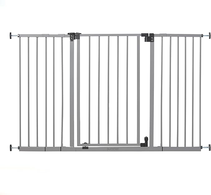 Ingenuity Summer Infant Central Station Stairway Wall, Banister, or Doorway Simple to Secure Safety Pet and Baby Gate with 3 Extension Frames, Gray