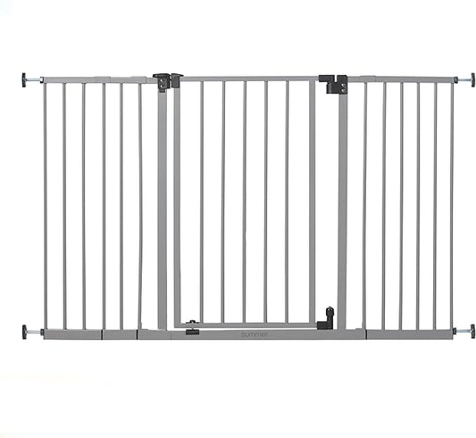 Ingenuity Summer Infant Central Station Stairway Wall, Banister, or Doorway Simple to Secure Safety Pet and Baby Gate with 3 Extension Frames, Gray
