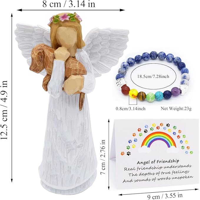 Anrkets Angel of Friendship Pet Memorial Gift – Dog Remembrance Angel Figurine with 7 Chakra Rainbow Bridge Bracelet, Sympathy Gift for Loss of a Beloved Dog