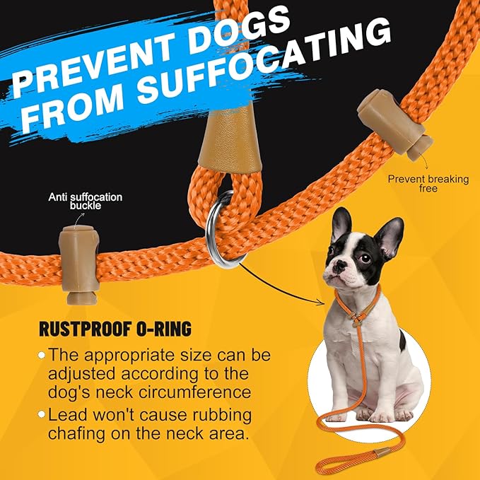 FASTFOX Dog Training Leash, 6ft x 1/2 Inch Slip Lead Loop for Small Medium Large Dogs, No Pull 3-in-1 (Orange)