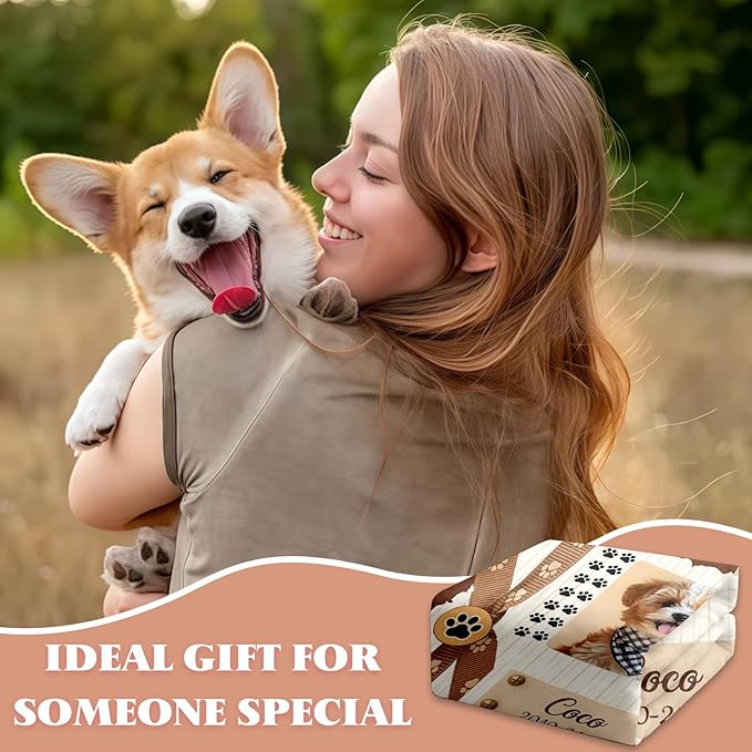 Pet Memorial Blanket Gift - Personalized Dog Memorial Blankets, Pet Sympathy Gifts for Loss of Dogs for Pets Lovers, Dog Bereavement Passing Away Gift, Custom Dogs Blanket (E)