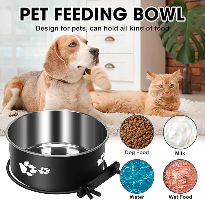 Dog Crate Bowls Hanging 2 Pack, ShineMe Hanging Food and Water Bowl for Dog Cage, Crate, Kennel - No Spill Metal Feeder Crate Bowls for Large and Medium Dogs (7.1x2.9” & 6.2x2.6”)