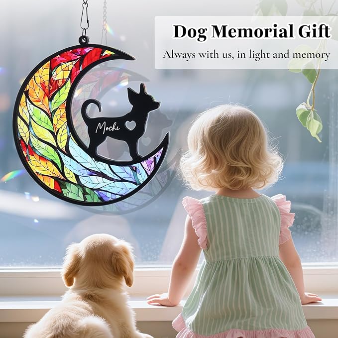 Dog Memorial Gifts - Dog Memorial Suncatcher Set with Acrylic & Crystal Suncatchers, Pet Loss Sympathy Gift (Heart)