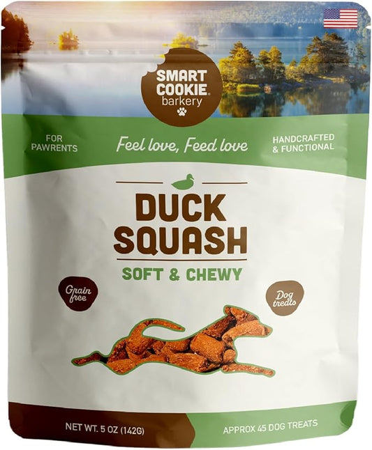Smart Cookie All Natural Soft Dog Treats - Duck & Squash - Training Treats for Dogs with Allergies or Sensitive Stomachs - Grain Free Dog Treats, Chewy, Human-Grade, Made in USA - 5oz Bag