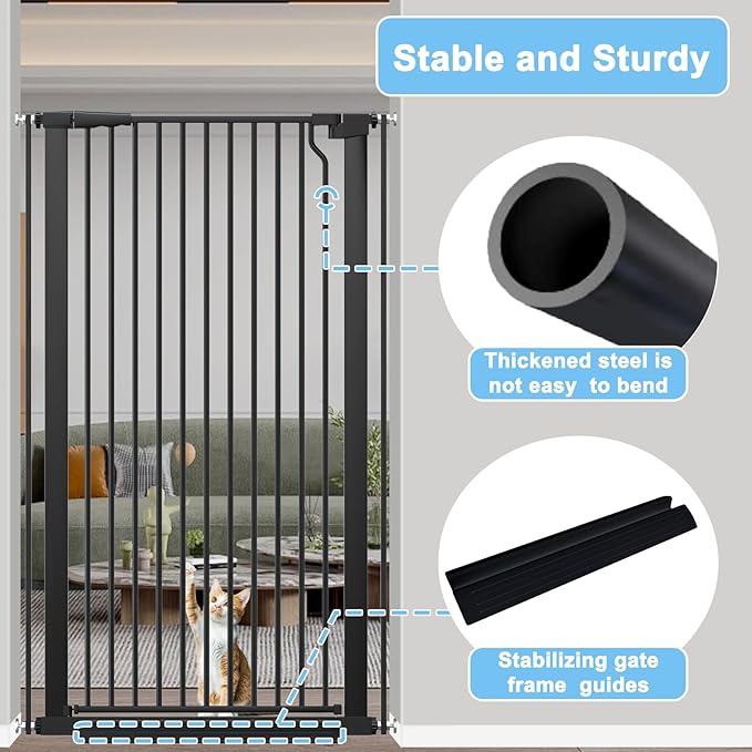 51.18" Extra Tall Cat Gate for Doorway,29.5"- 32.6" Wide Auto Close Tall Pet Gate No Drilling Pressure Mounted for Hallway Kitchen,Black