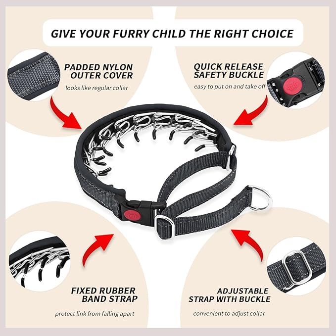 Martingale No Pull Dog Collar for Large Medium Small Dogs, Heavy Duty Nylon Reflective Adjustable Anti Pull Slip Collar with Buckle for Training Walking S Black Black