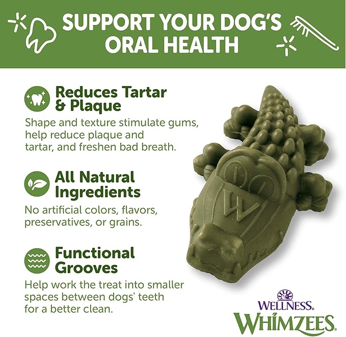 Whimzees Wellness Alligator Dog Dental Treats, Large Size, (6 Count)