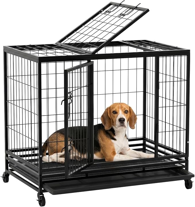 BestPet 36 Inch Heavy Duty Dog Crate, Indestructible Escape-Proof Kennel with Double Door & Removable Tray for Medium to Large Dogs,Black