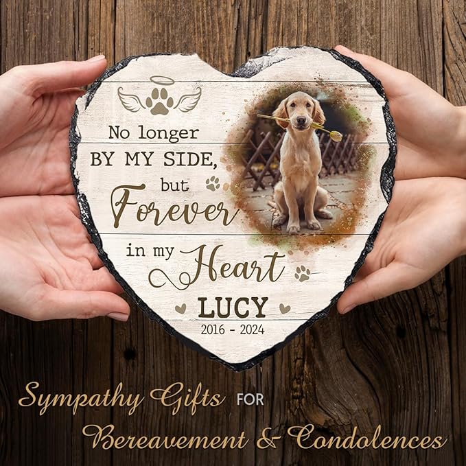 Personalized Memorial Gifts - Heart Shaped Stone with Dog Paw Prints and Cat Tribute - Selective Quotations, Picture Frame Gift for Pet Lovers to Decor Home and Table