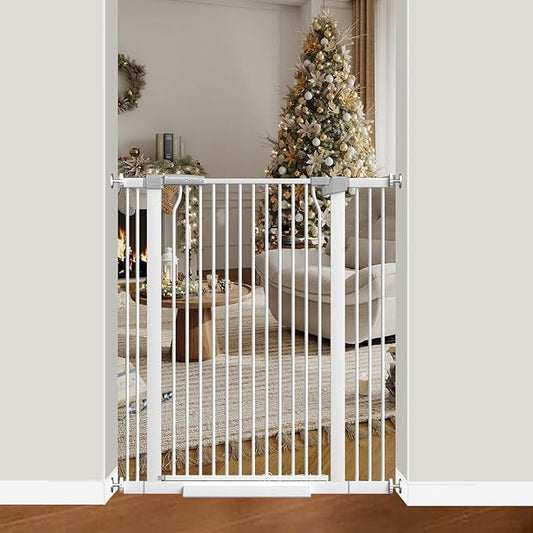 41" Extra Tall Baby Gate for Doorways and Stairs No Drill, Adjustable 29.9-40.9'' Auto Close Dog Gate Indoor, Pressure Mounted Walk Through Swing Wide Pet Gate, Tall Cat Gate with Expansion Kit, White