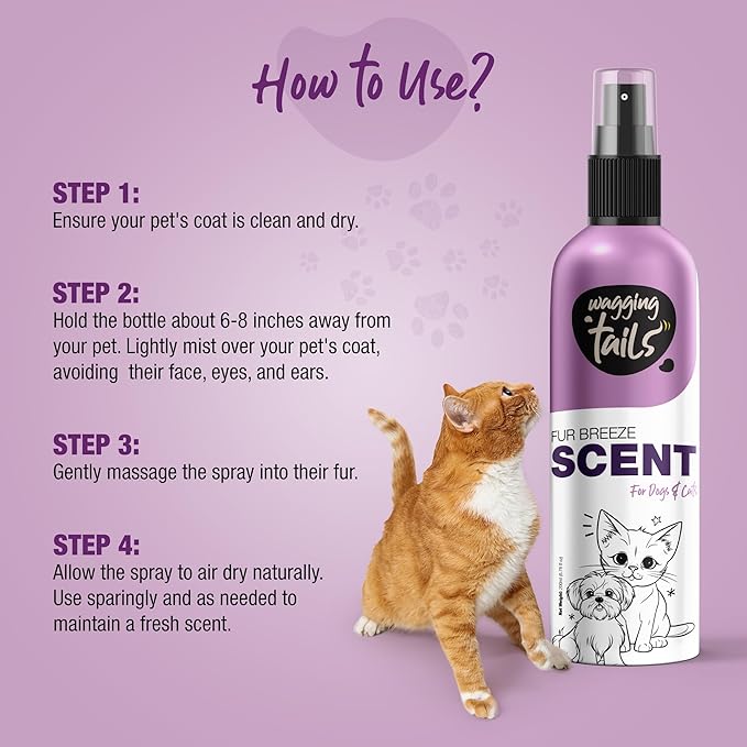 Wagging Tails Fur Breeze Scent Spray|Alcohol-Free Deodorizer for Dogs & Cats|Long-Lasting Natural Aloe Vera Fragrance|Odor Eliminator & Coat Freshener|200ml(6.76 fl oz)