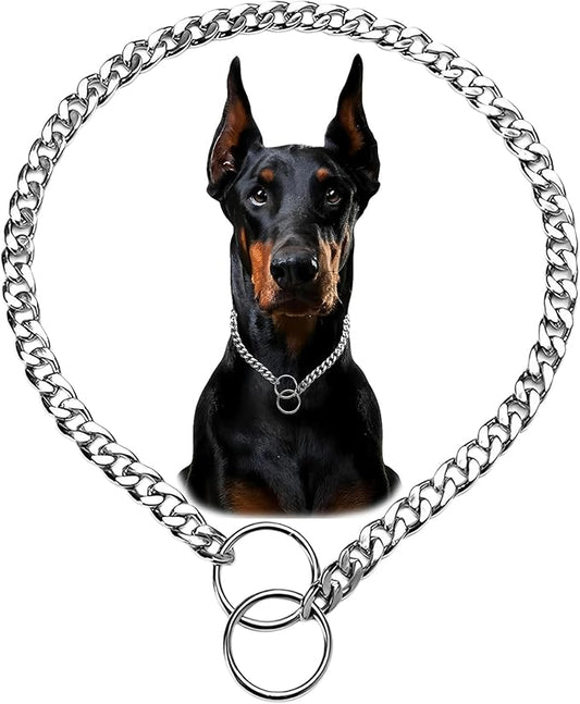 Flat Siver Dog Choker Collar for Medium Dogs, Metal Slip Chain, Collars Heavy Duty Training Martingale Dog Chins for XXS XS Small Large Breed Pets, M