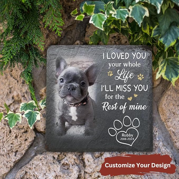 Wrappiness Pet Memorial Stone - I Loved You Your Whole Life, Personalized Dog Memorial Gifts, Remembrance Condolences Bereavement Gifts for Loss of Pet Custom Photo (Square 01, Stone)