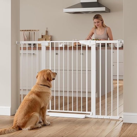 Cumbor 36" Extra Tall Baby Gate, 30-54" Wide Dog Gates for Large Dogs, Dual Lock & Self-Closing Child Gate for Stairs, Doorways & Hallways, Pressure Mounted Safety Proofing for Babies & Pets, White