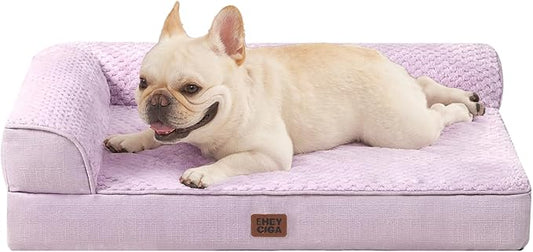 EHEYCIGA Orthopedic Dog Bed Medium Size Dogs, Memory Foam Dog Bed with Washable Removable Cover, Waterproof Pet Sofa Couch for Crate with Nonskid Bottom, 30x20x6, Lilac