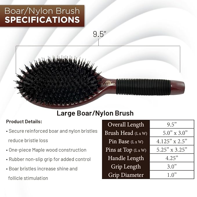 Kenchii Boar and Nylon Bristle Brush for Dog and Cat, Professional Grooming Brush with Maple Body, Lightweight, Non-Slip Rubber
