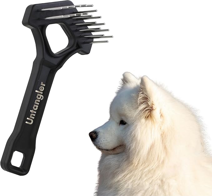Mini-Rake V-Shape Double Row 1" Rotating Teeth Detangles and Grooms Dogs and Cats