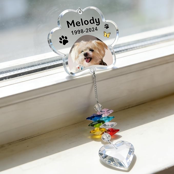 EDSG Personalized Dog Memorial Gifts for Loss of Dog - Pet Sympathy Gifts with Photo, Custom Pet Bereavement Gift, Rainbow Bridge Memorial Suncatcher for Cat (Design 4)