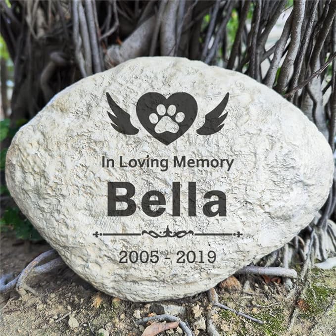 Aveena Personalized Pet Memorial Stones for Dogs or Cats, Paw Prints Pet Garden Stones Grave Markers Headstones, Dog Memorial Gfits Sympathy Gifts for Dog Lost Engraved with Name and Dates