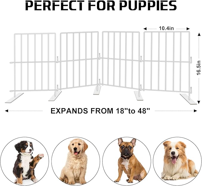 Short Puppy Gate - 17 Inch Height Dog Gate, Metal Free Standing Pet Gates, Expands Up to 48 Inches for Indoor/Outdoor, Step Over Pet Fence for Small Dogs