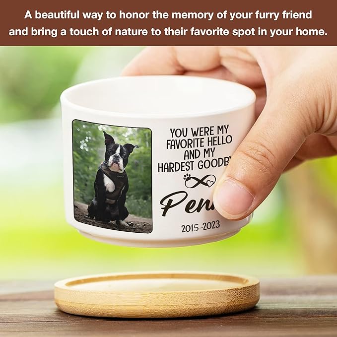 Dog Memorial Picture Frame - Personalized Pet Planter Pot with Heartfelt Quote - 2.4 x 3.2 inches, Ceramic, Unisex Adult