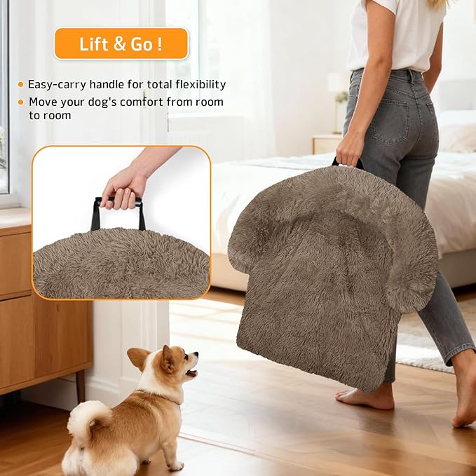 Calming Dog Bed Fluffy Plush Dog Mat for Furniture Protector with Removable Washable Cover for Large Medium Small Dogs and Cats (Extra Large (53x39.3x6), Camel)