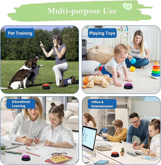 Set of 2 Dog Buttons for Communication, Voice Recordable Buttons for Classroom, Dog Training Talking Buttons Starter Set, Pet Easy Speaking Buttons Tools