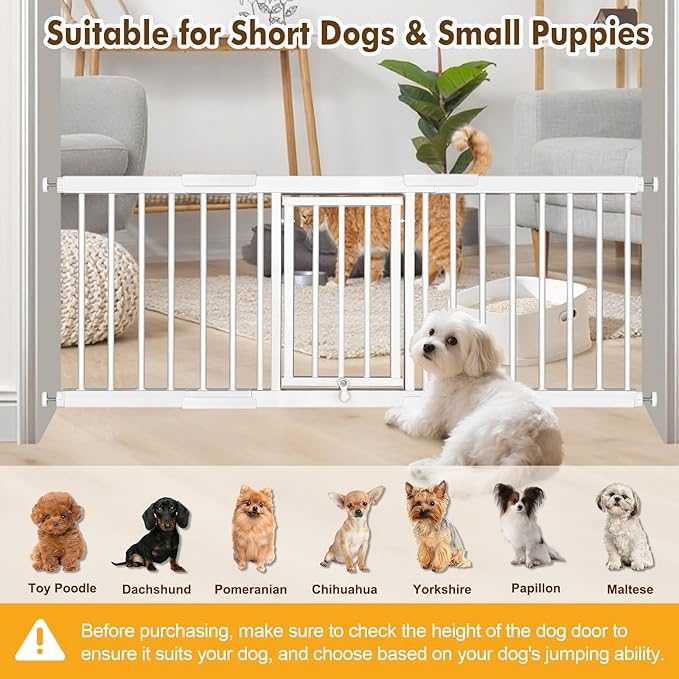 Dog Gate - 16.5" Small Pet Safety Gates,Easy to Step Over, 13.77"-41.3" Adjustable Extra Wide, Pressure Mounted Metal Doggy Gtae for Indoor,Kitchen
