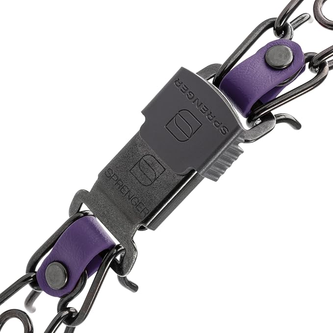 Herm Sprenger Black Stainless Steel Dog Collar with Short Links and Quick Release ClicLock Buckle and Biothane Insert Made in Germany 20in x 3.0mm (Neck Size up to 16-17in) (Violet Purple)